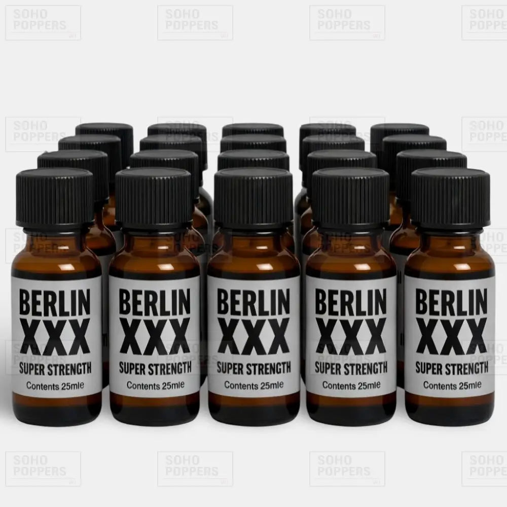 Full case of Berlin XXX 25ml featuring twenty bottles known for its extra strong formula