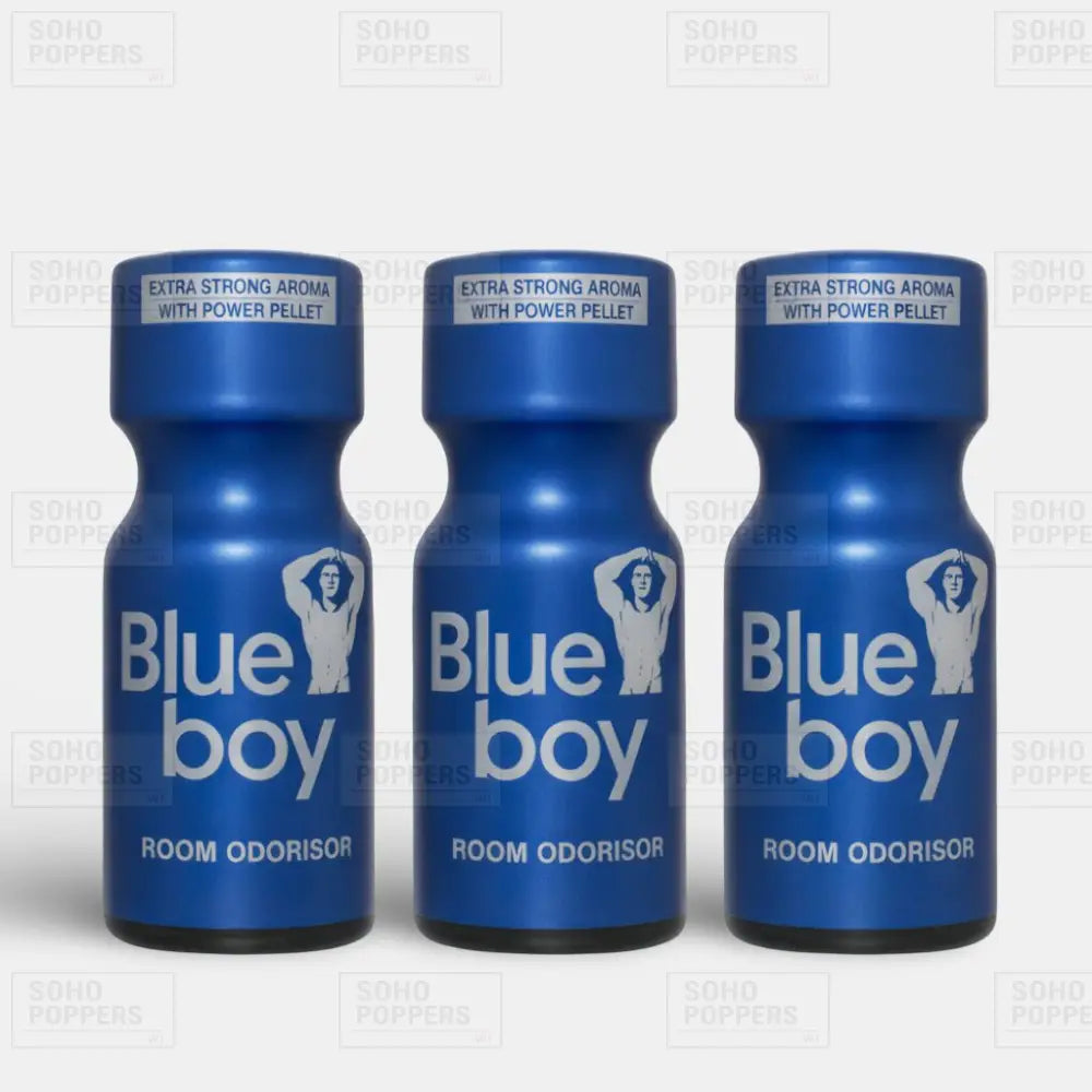 Three bottles of Blue Boy 15ml poppers from Soho Poppers UK