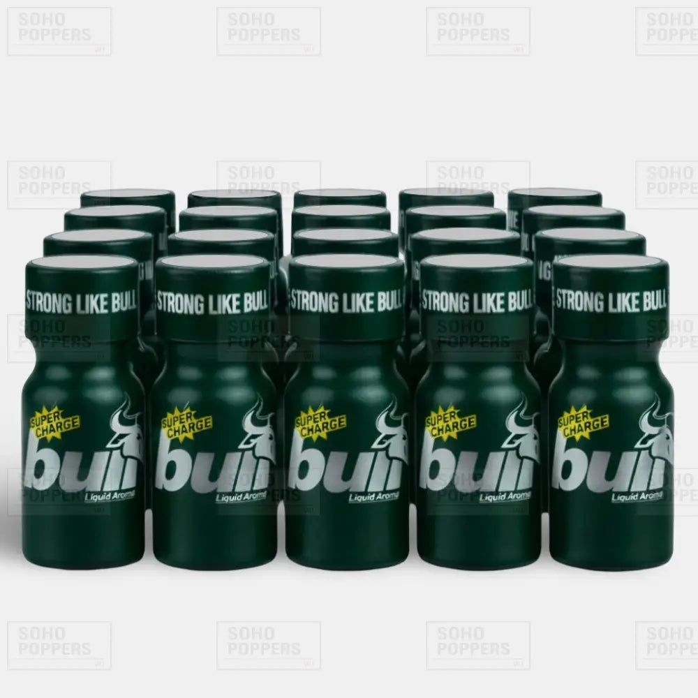A case consisting of twenty bottles of Bull 15ml extra strong poppers for sale at Soho Poppers UK
