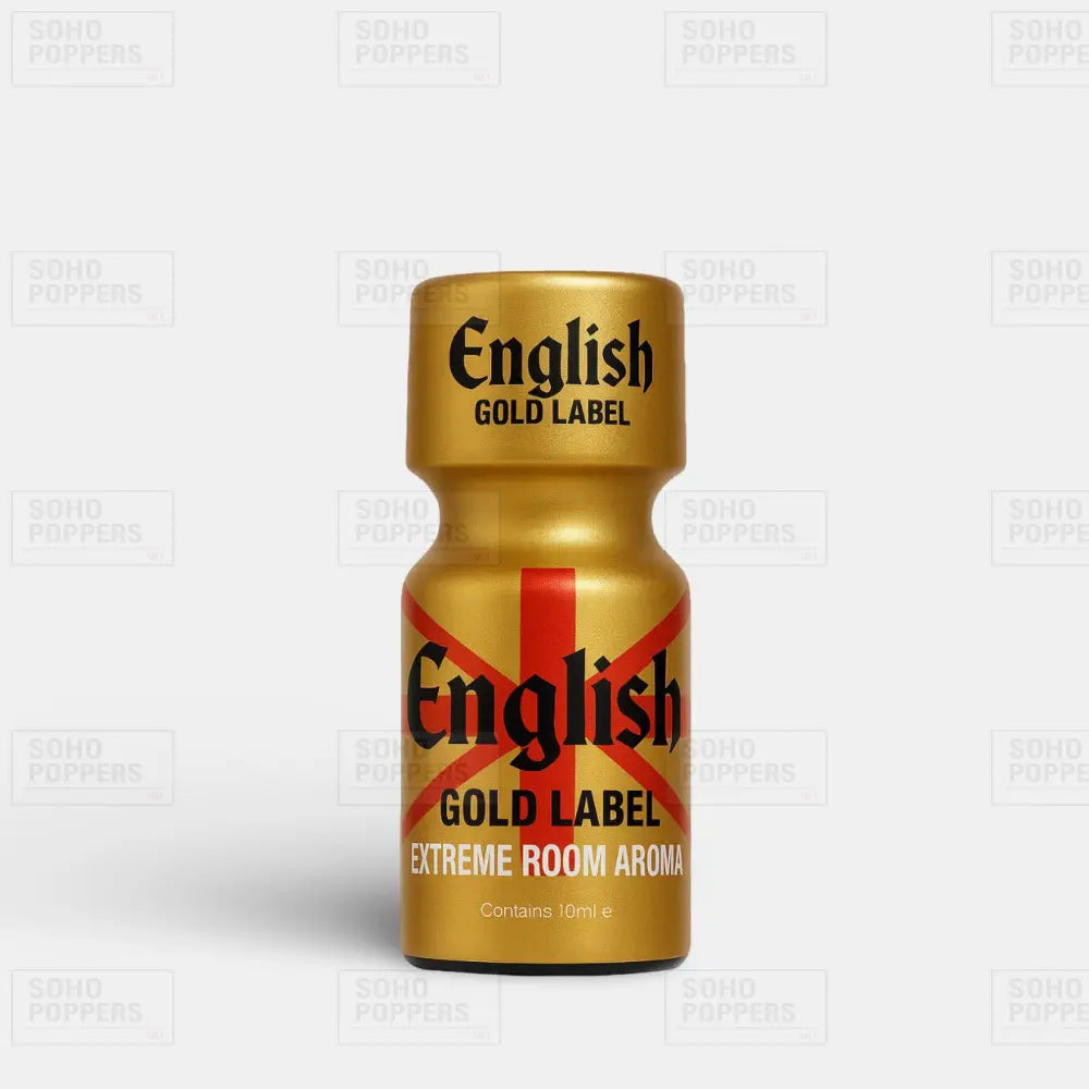 A bottle of English Gold Label extreme room aroma poppers UK