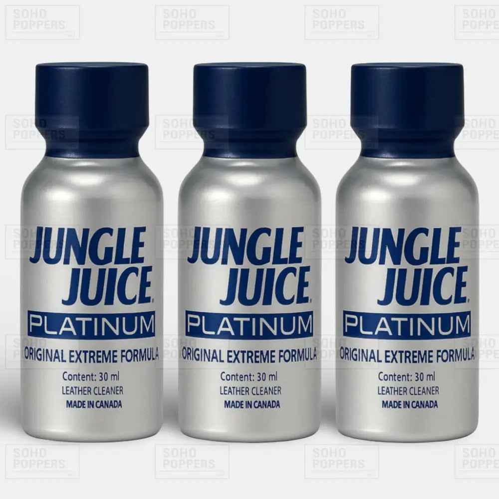 Three bottle pack of Jungle Juice Platinum Extreme 30ml pentyl poppers available online from the popper shop with fast UK delivery