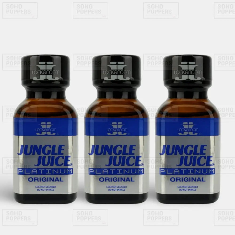 Jungle Juice Platinum 25ml pentyl poppers presented in a three bottle value deal available for sale online in the UK