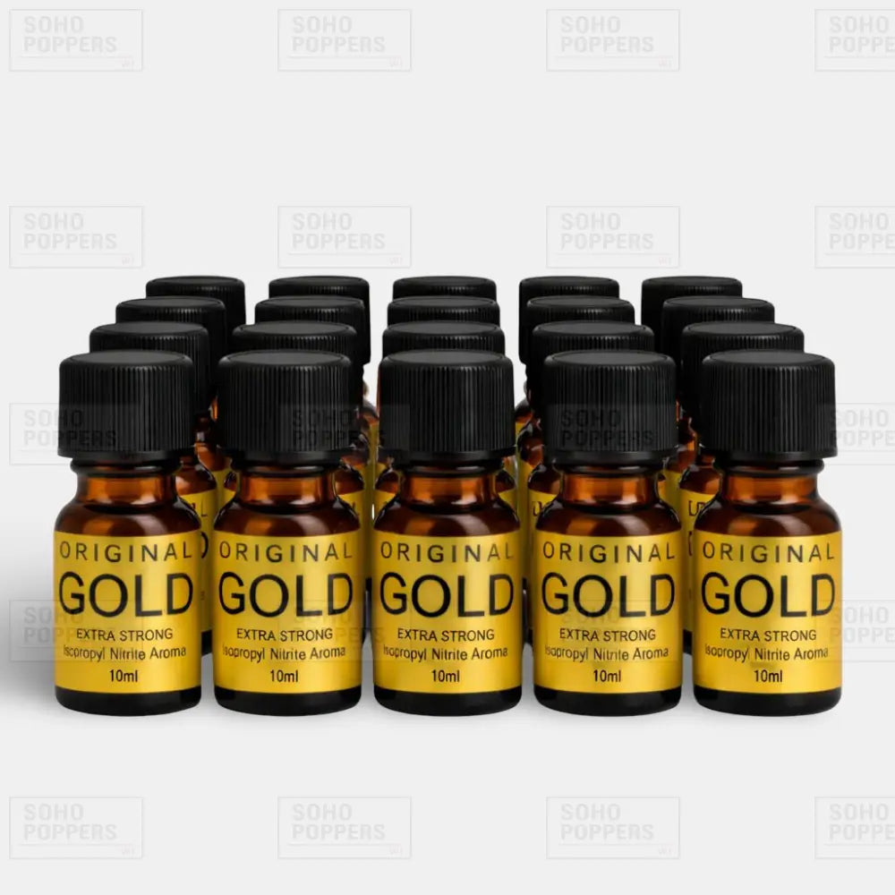 Case of twenty Original Gold 10ml poppers bottles available to buy online in the UK