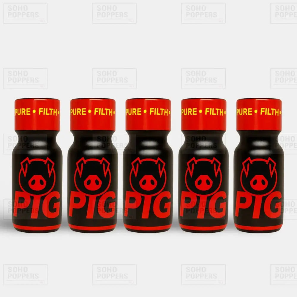 Five bottles of Pig 25ml strong poppers online with discreet packaging and fast delivery