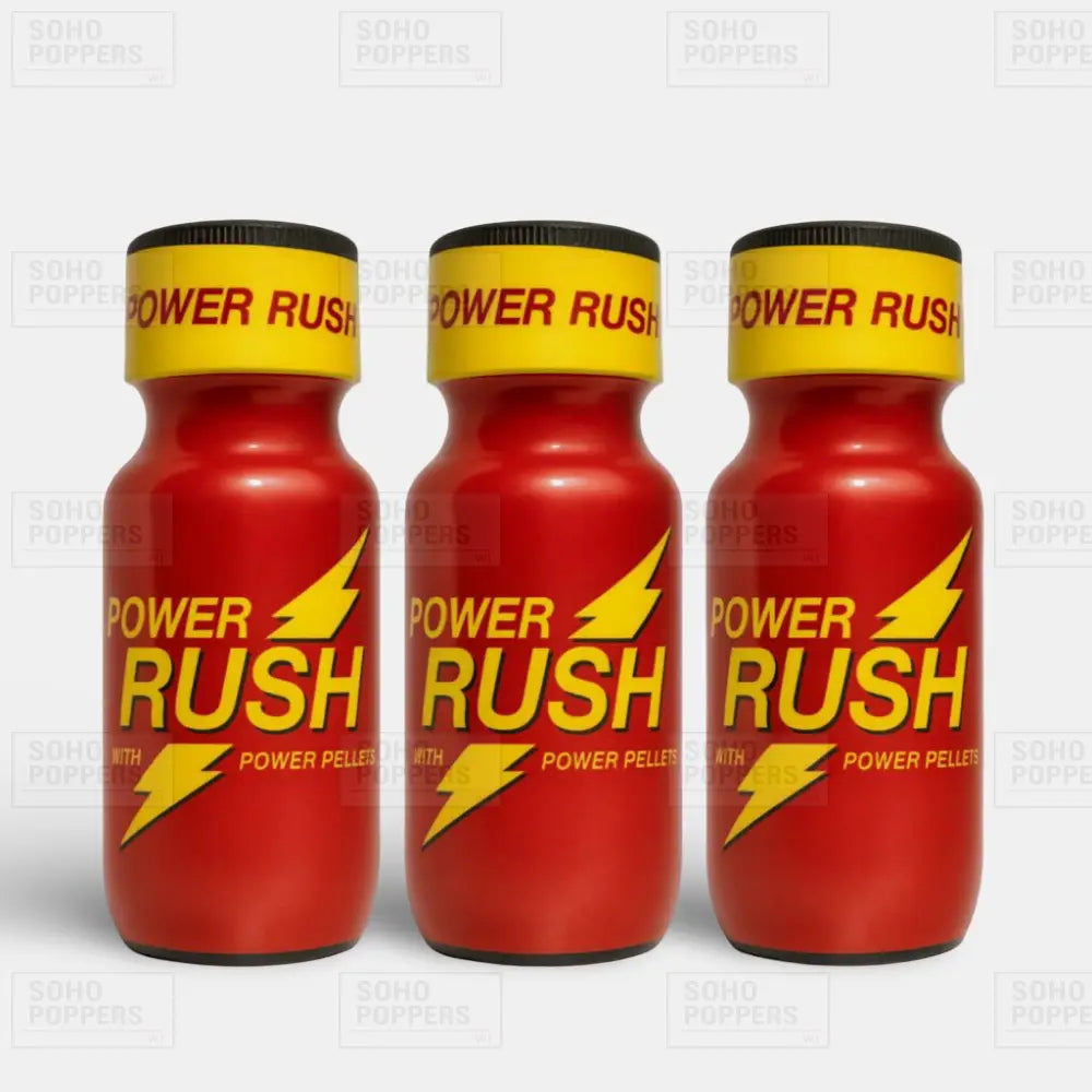Power Rush 25ml poppers featured in a three bottle pack for UK customers looking for excellent value