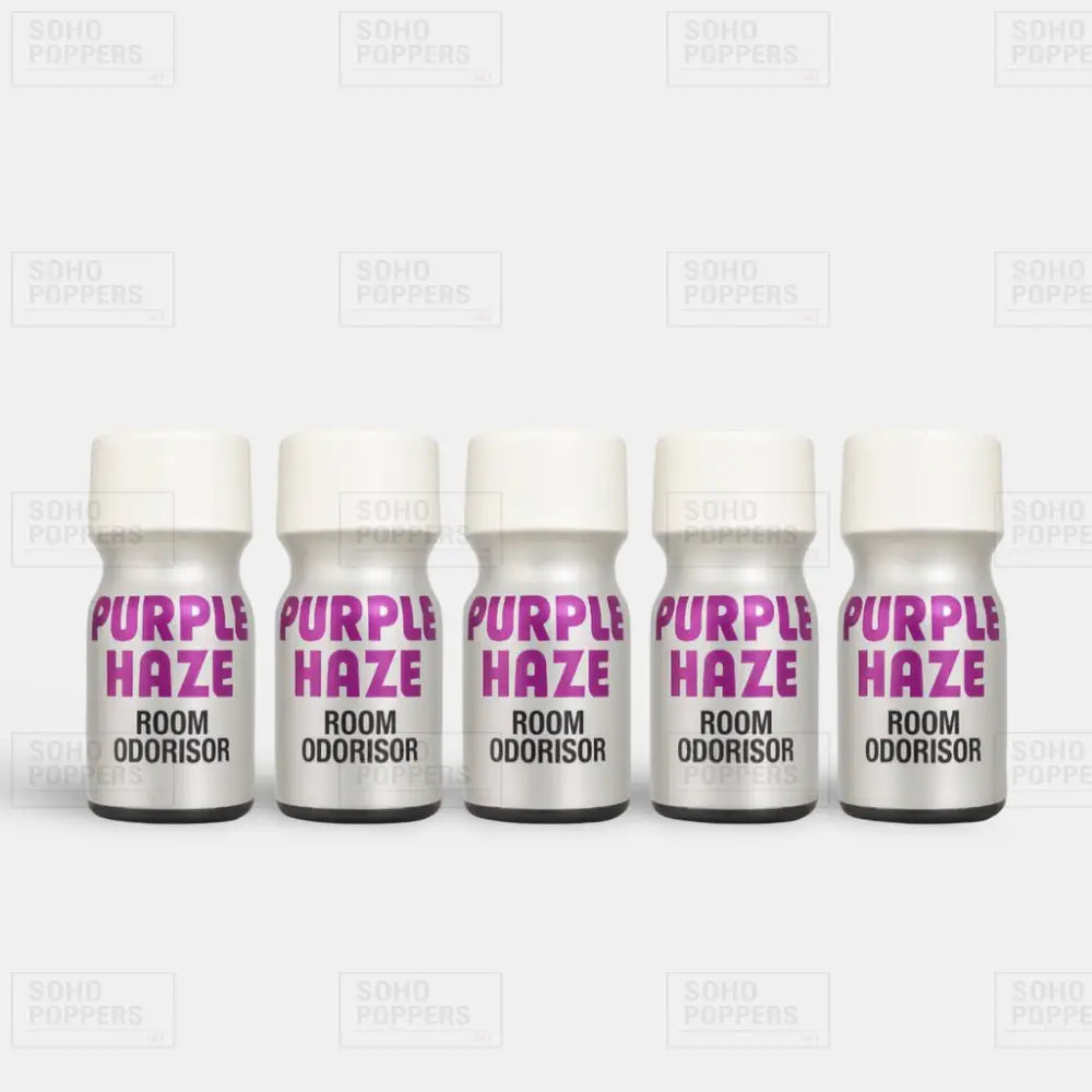 Five bottle selection of Purple Haze poppers available online in the UK