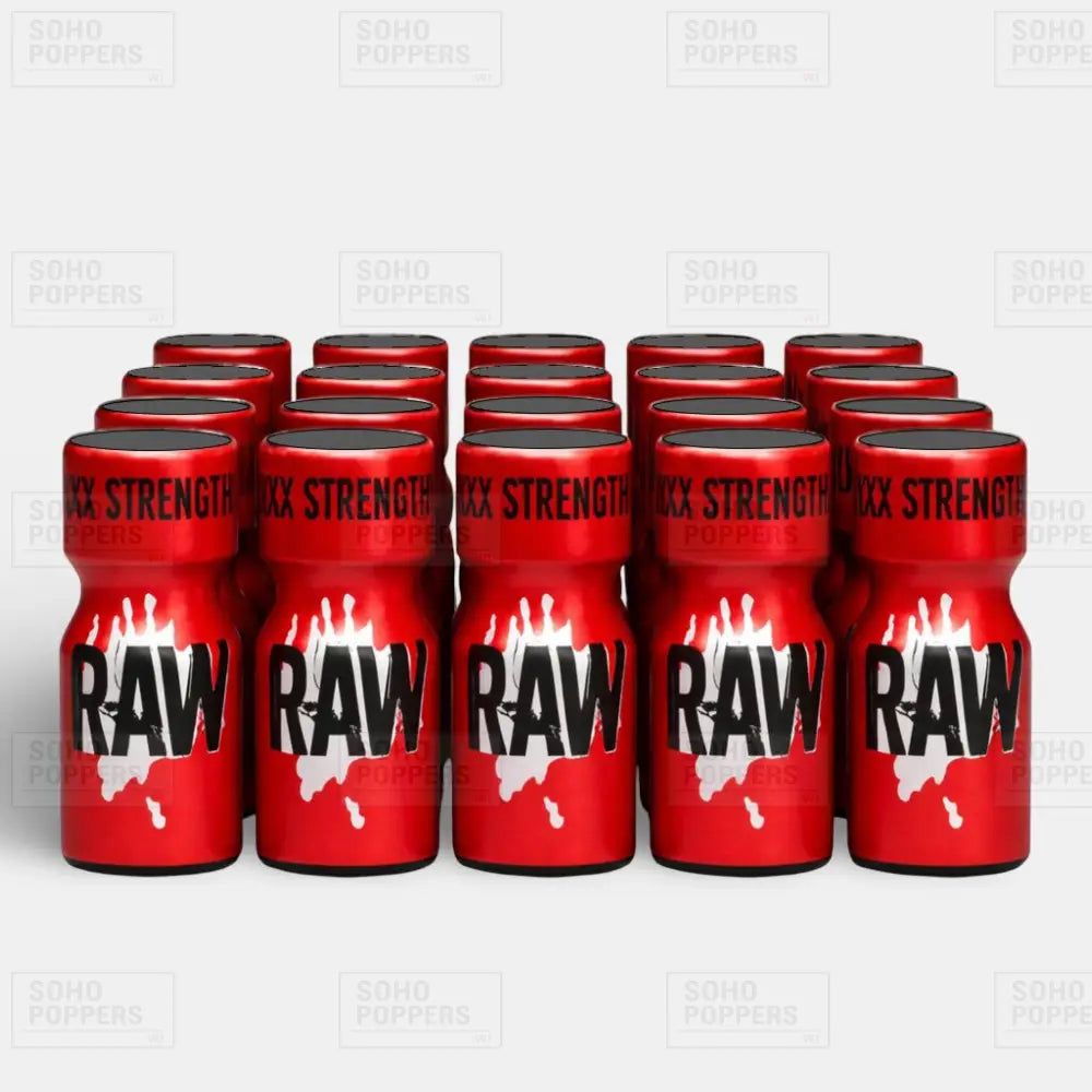 Twenty bottle of Raw 10ml strong poppers in a full tray available online with fast next day delivery