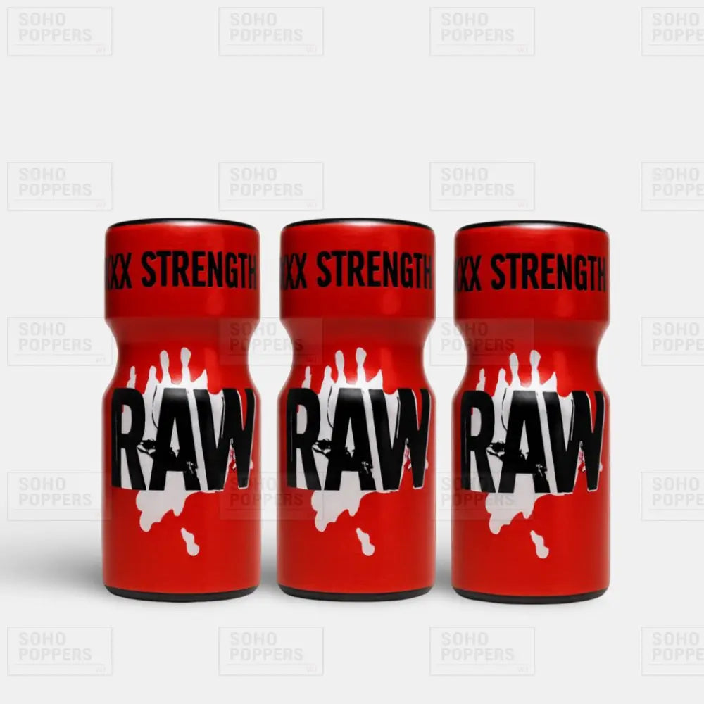 Raw XXX 10ml poppers in a three bottle set