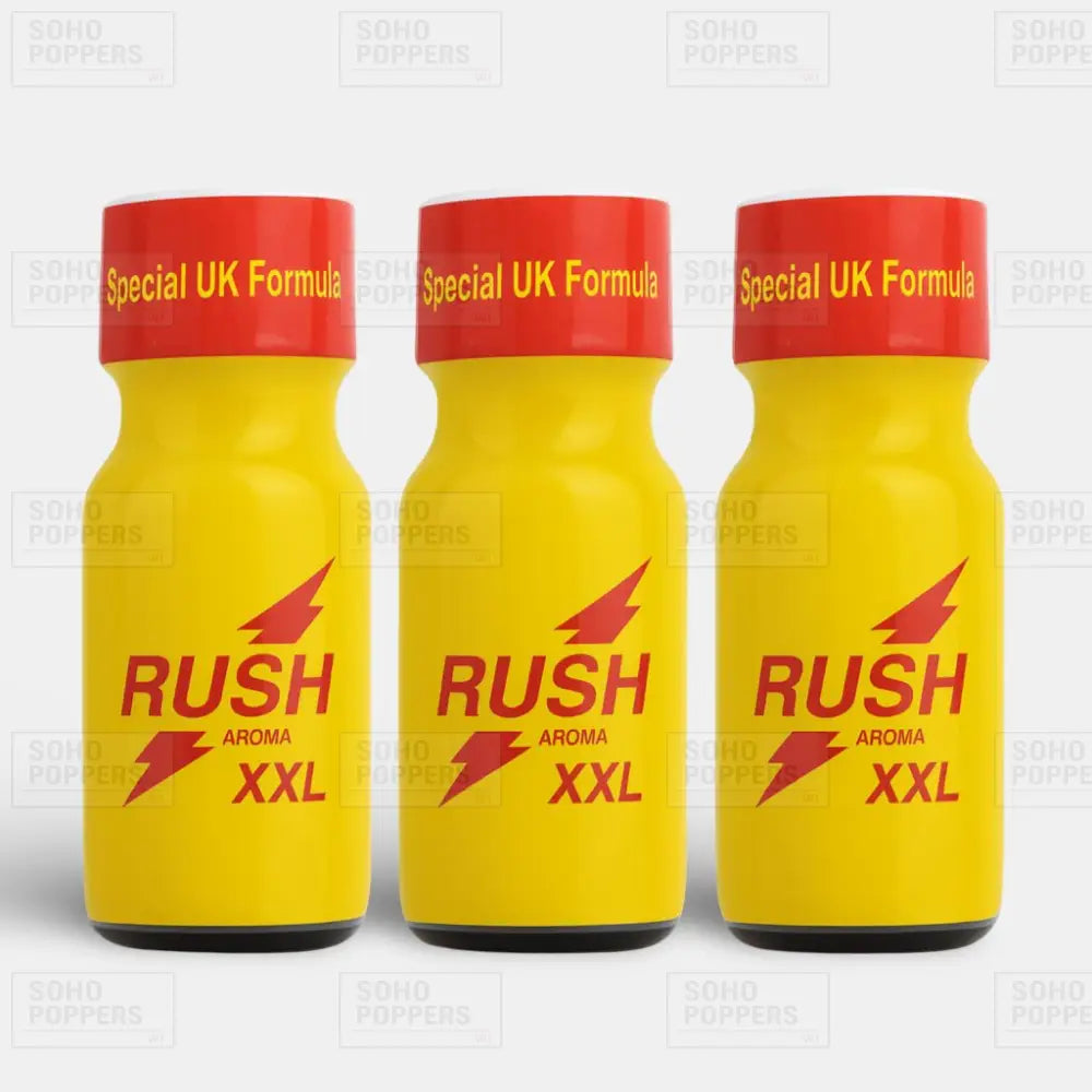 Three bottles of genuine Rush XXL 25ml poppers available to buy online with fast delivery