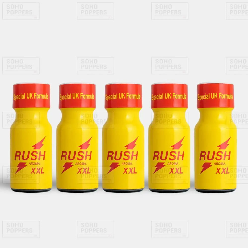 Five bottles of Rush XXL poppers 25ml for sale online UK at discounted prices