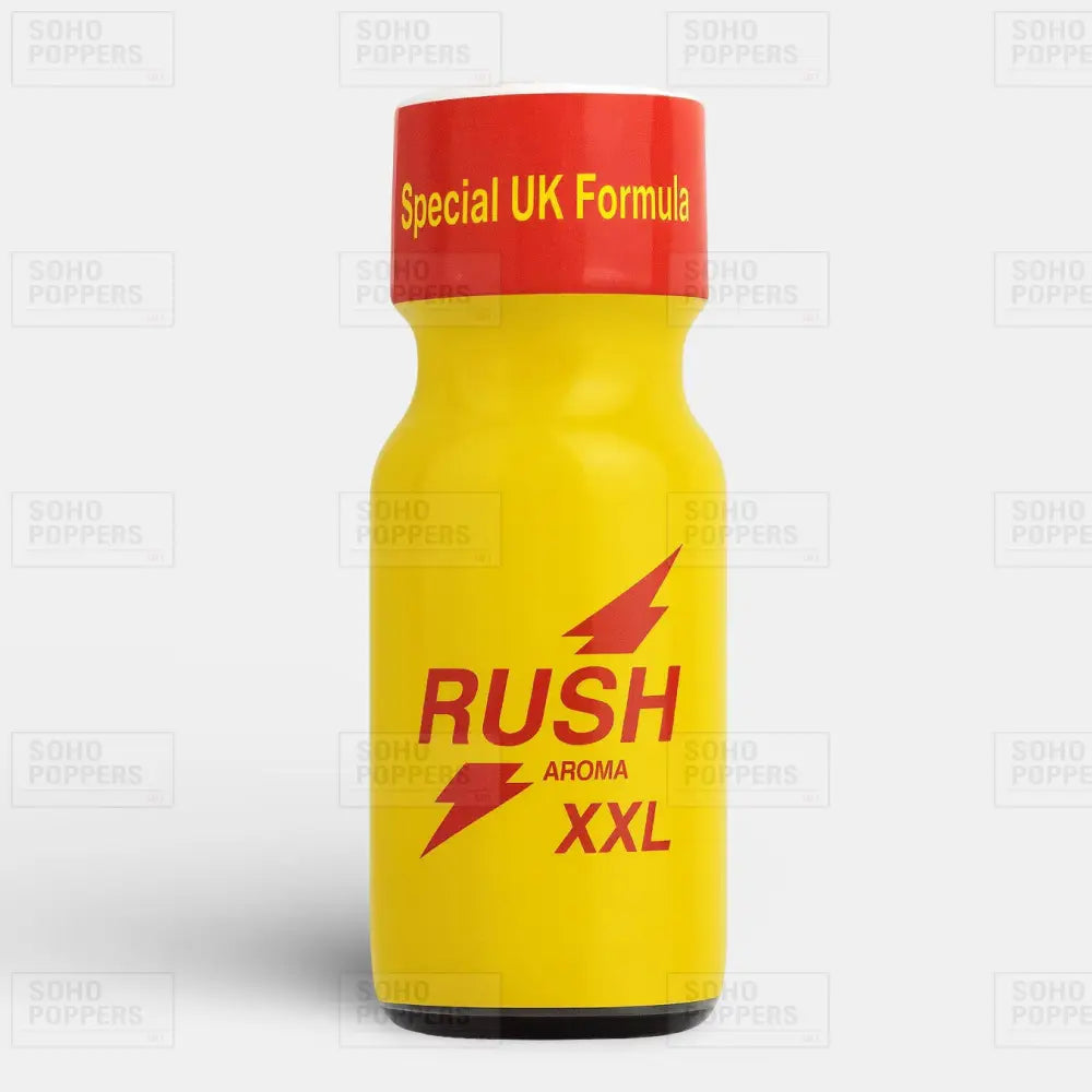A bottle of Rush Aroma XXL 25ml strong poppers for sale in Soho London UK