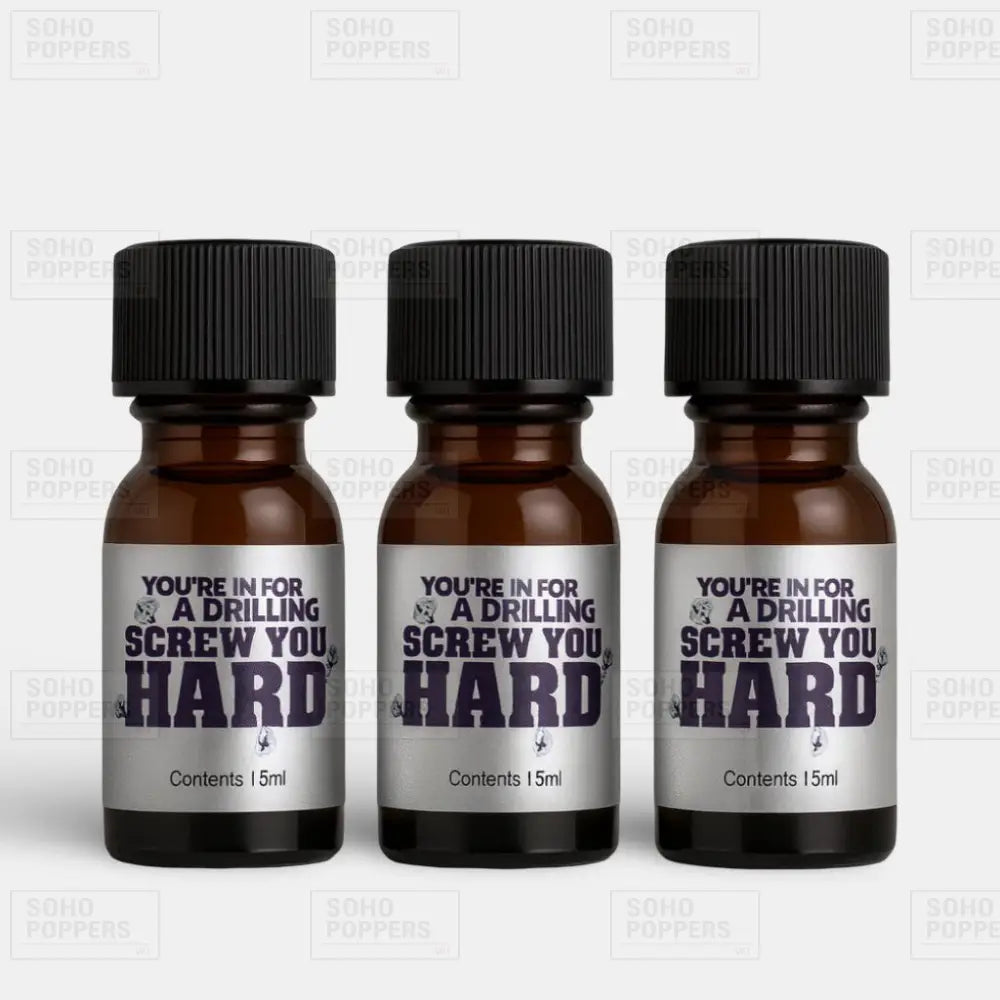 Three bottles of Screw You Hard Poppers on sale in the UK