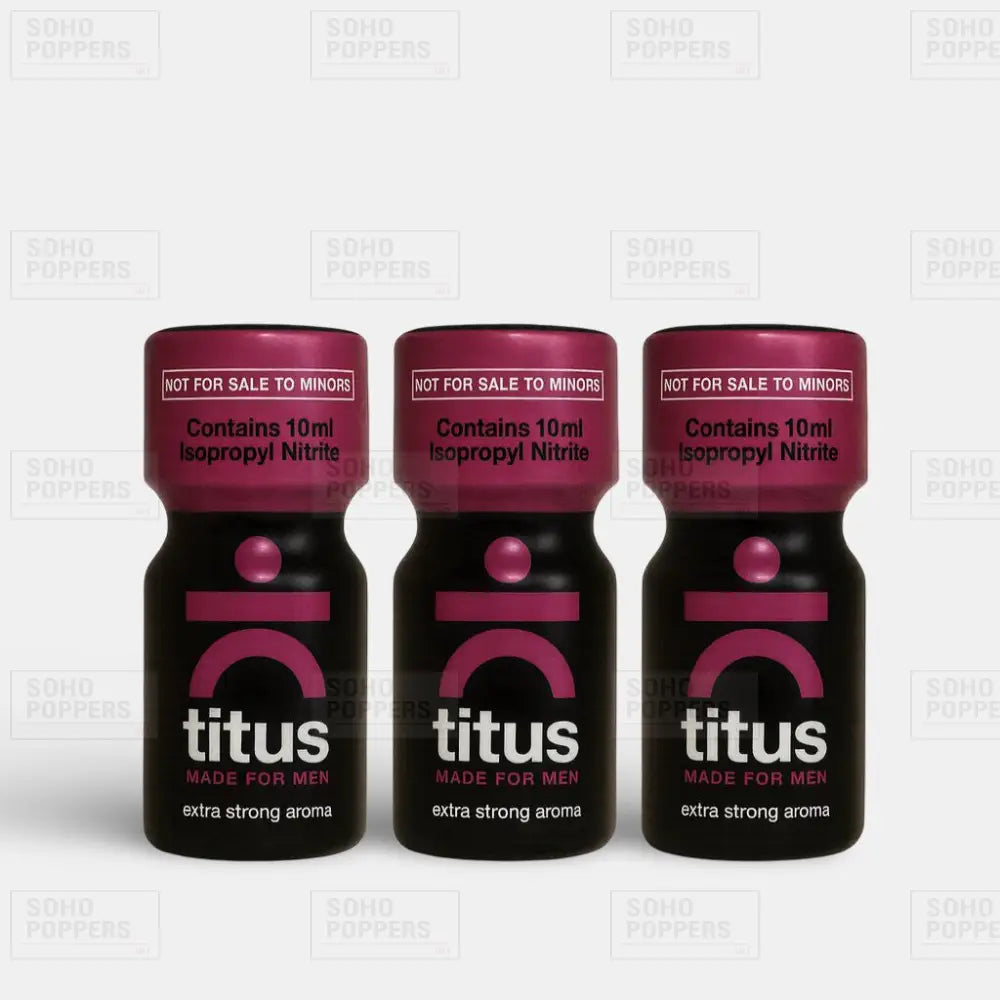 Three bottles of Titus Extra Strong poppers for men available now with next day delivery nationwide