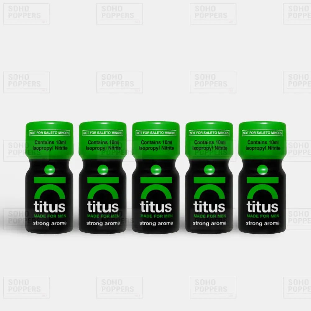 Value pack of five Titus strong poppers available for sale in the UK from a reputable poppers shop